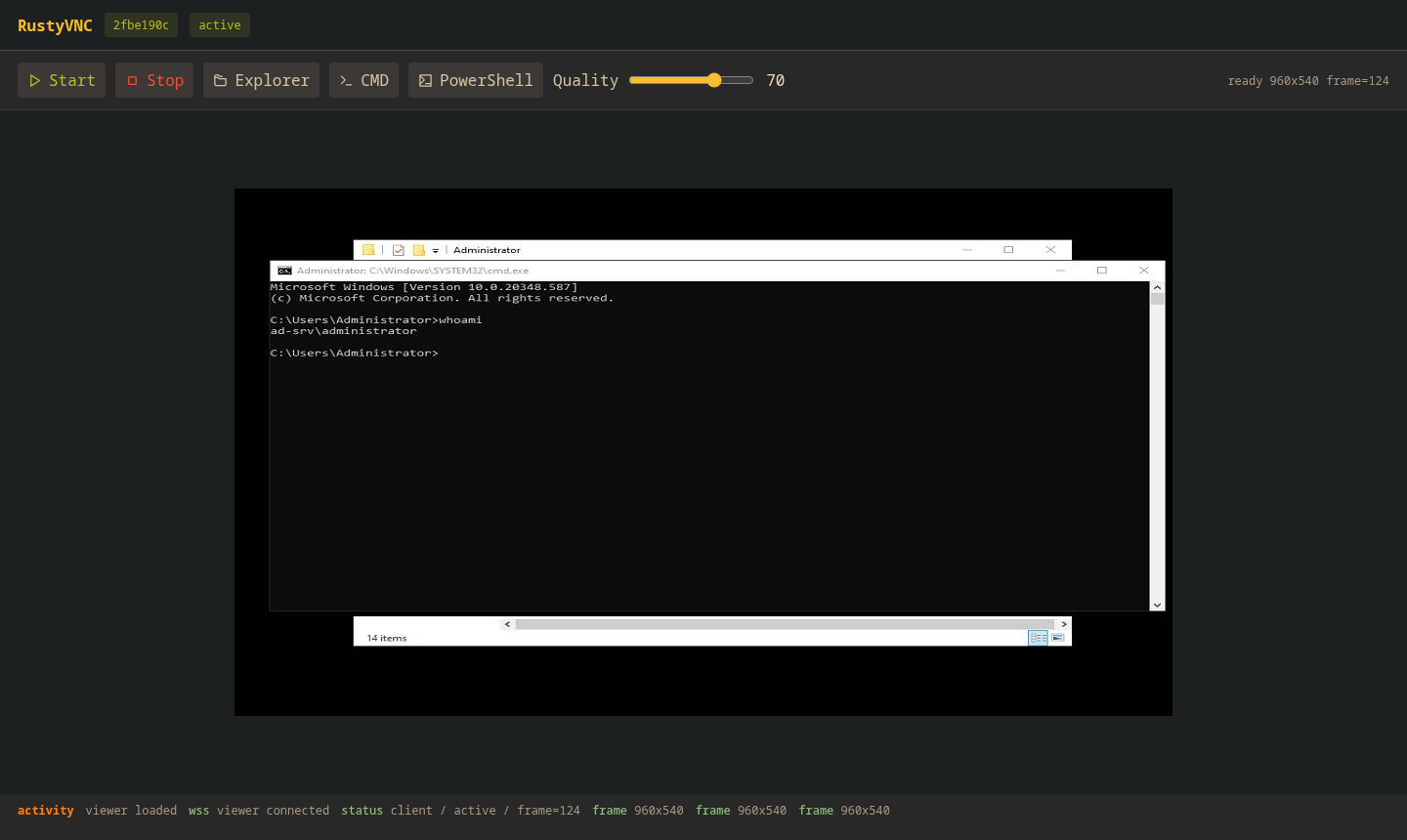 RustyVNC viewer with an active client session